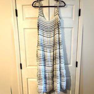 White/Grey Striped Midi Dress